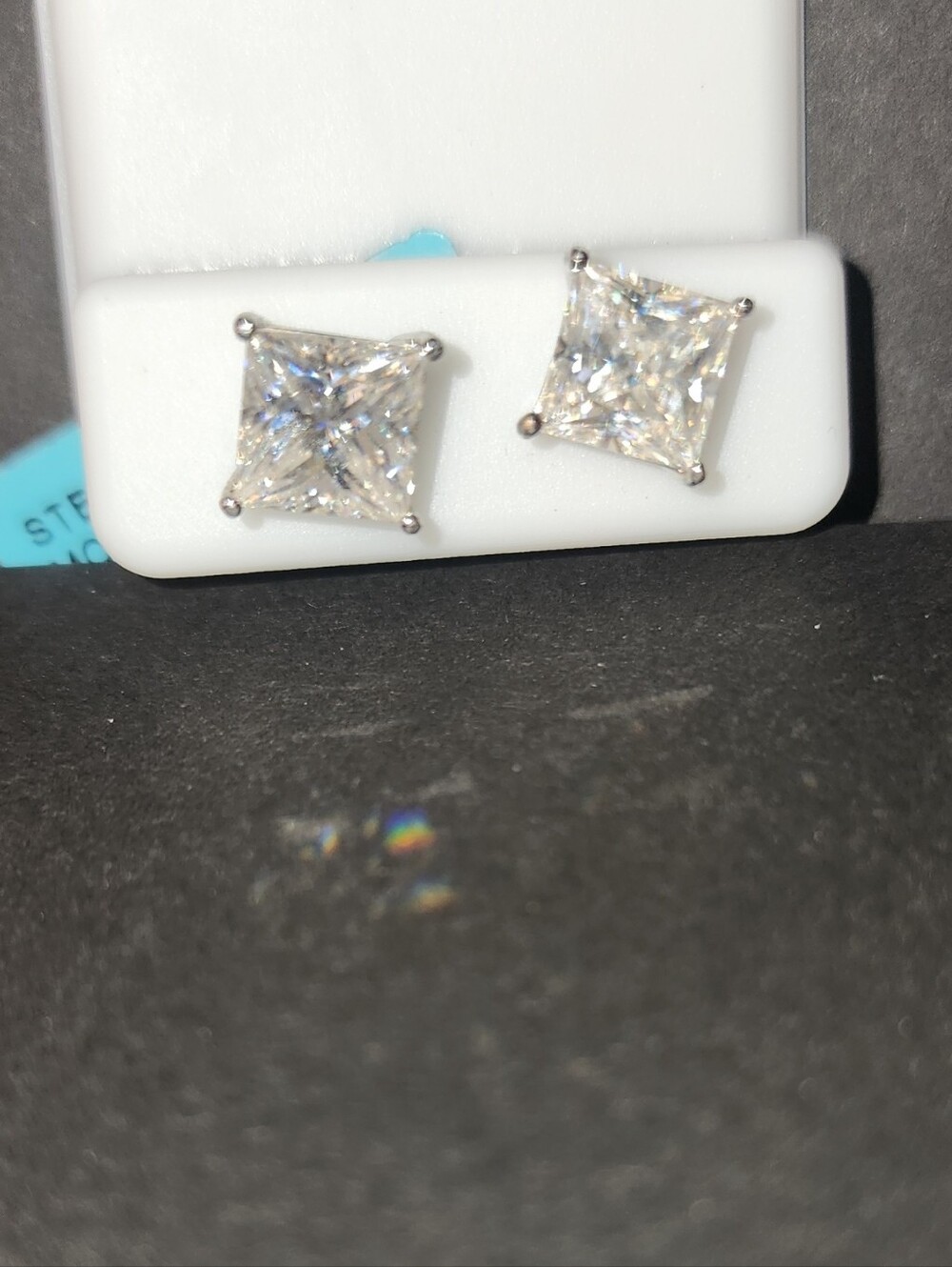 Princess-Cut Clear Stone Stud Earrings in Silver Tone